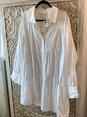 TOPSHOP White Tiered Button-Front Tunic/dress sz 12